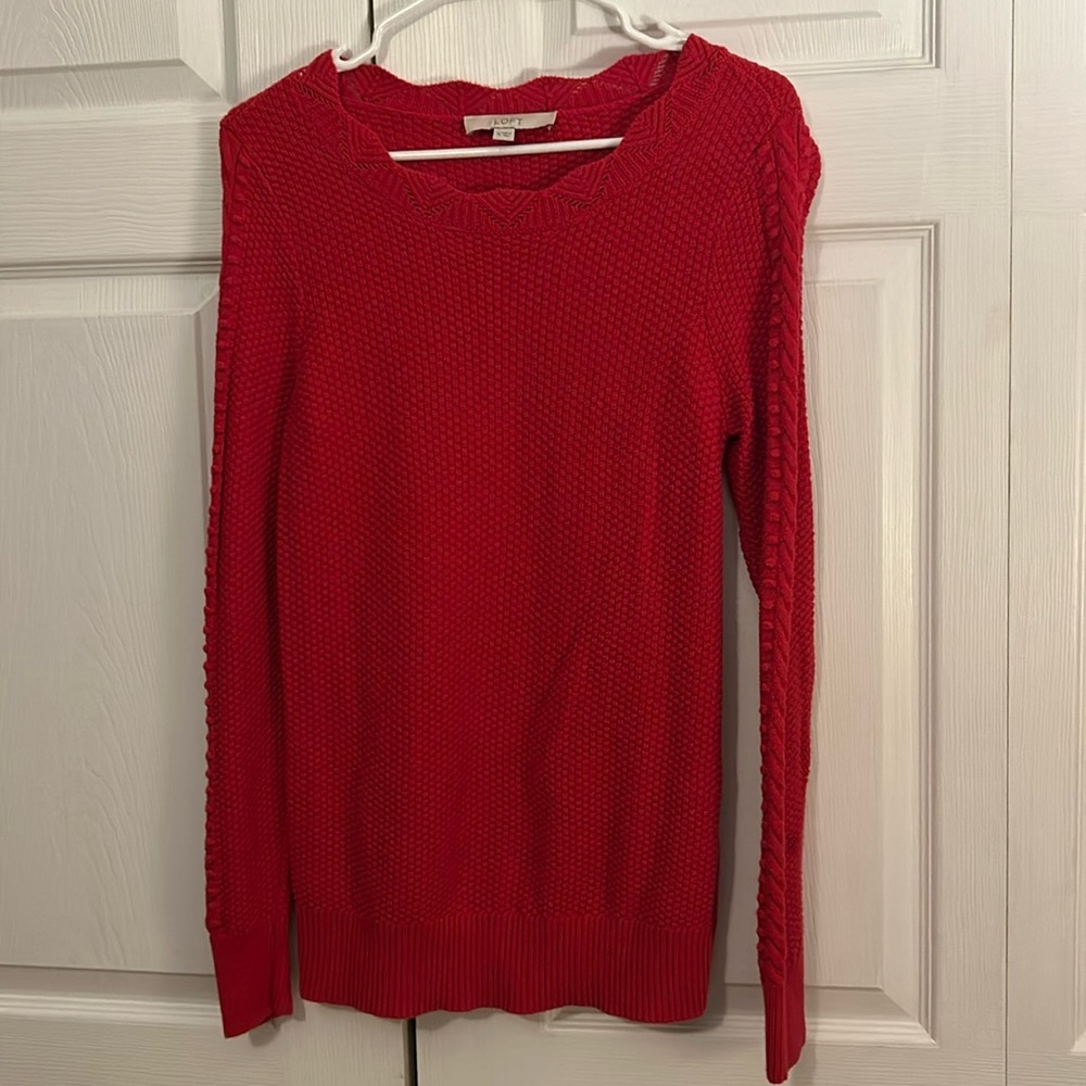 Red scoop neck cardigan